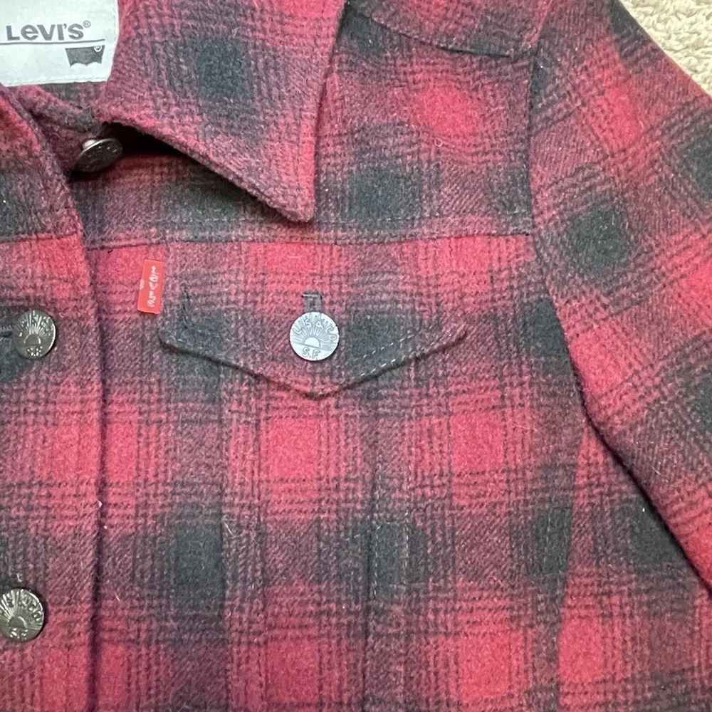 Levis Buffalo Plaid Wool Blend Trucker Jacket Medium cropped workwear grunge red